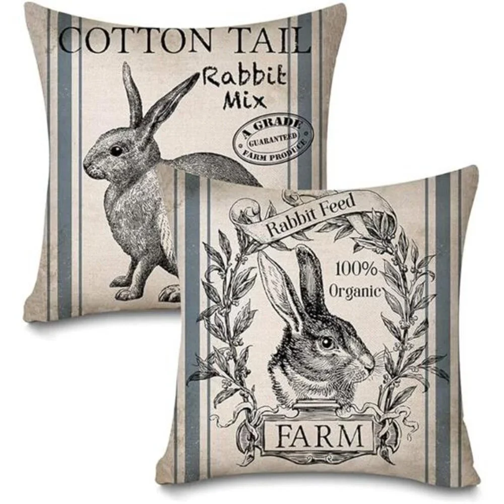 Vintage Farmhouse Bunny Throw Pillow Covers Retro Farm Rabbit Feed Home Décor